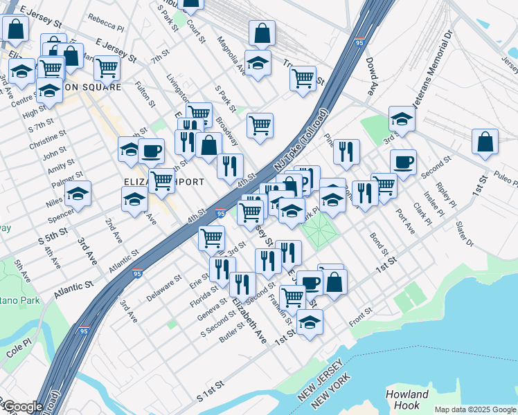 map of restaurants, bars, coffee shops, grocery stores, and more near 324 Livingston St in Elizabeth