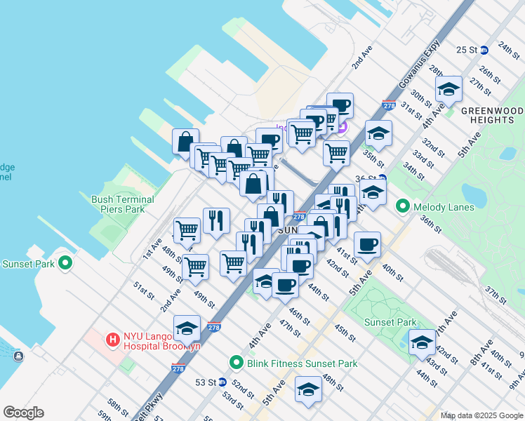 map of restaurants, bars, coffee shops, grocery stores, and more near 232 42nd Street in Brooklyn