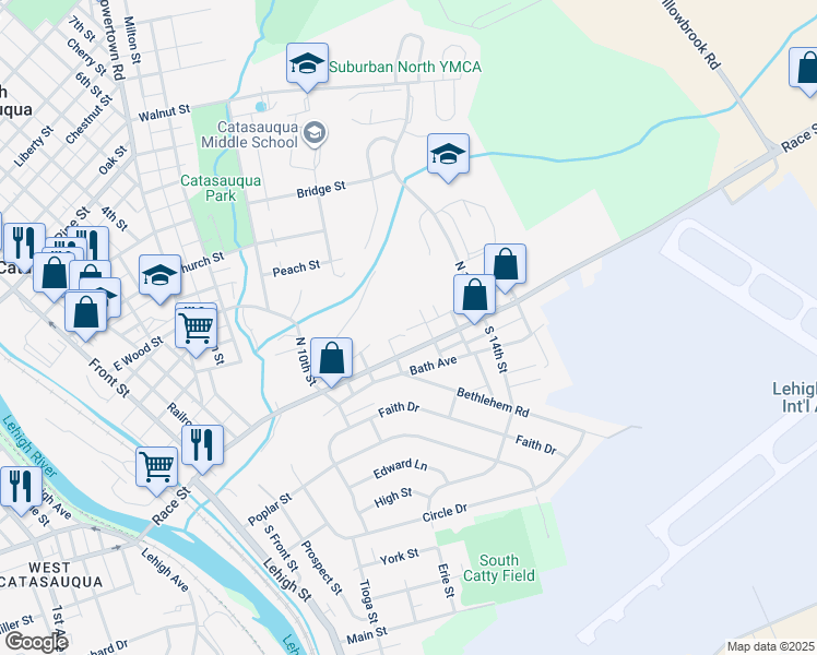 map of restaurants, bars, coffee shops, grocery stores, and more near 5 Pearl Street in Catasauqua