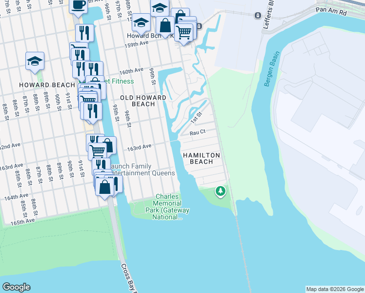 map of restaurants, bars, coffee shops, grocery stores, and more near 4 Davenport Court in Queens