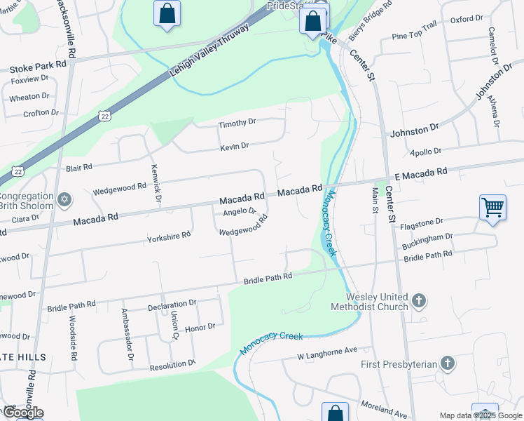 map of restaurants, bars, coffee shops, grocery stores, and more near 255 Wedgewood Road in Bethlehem