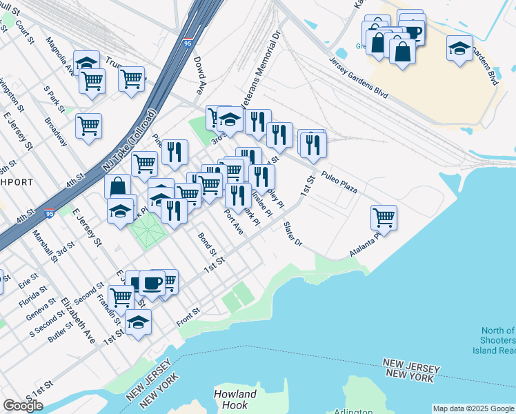 map of restaurants, bars, coffee shops, grocery stores, and more near 124-128 Inslee Place in Elizabeth