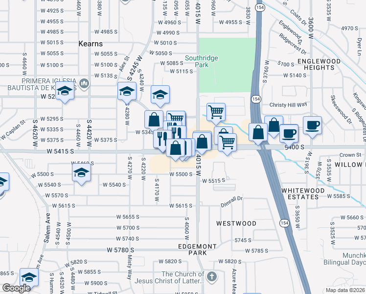map of restaurants, bars, coffee shops, grocery stores, and more near 4082 West 5415 South in Kearns