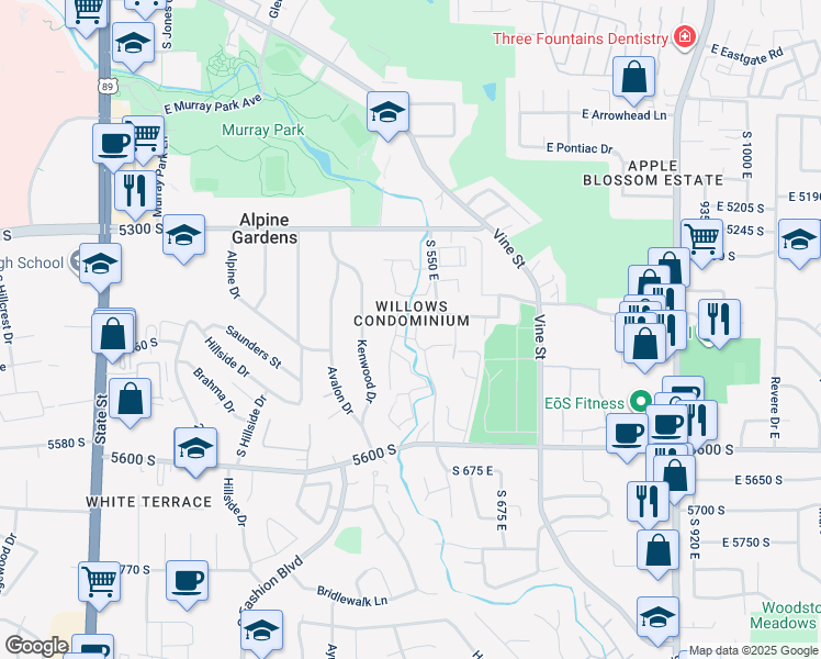 map of restaurants, bars, coffee shops, grocery stores, and more near 5420 Tonalea Drive in Murray