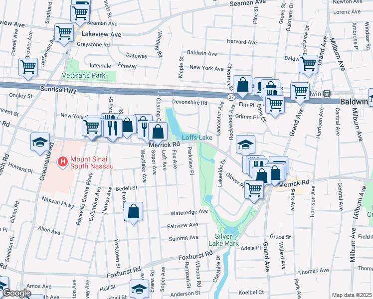 map of restaurants, bars, coffee shops, grocery stores, and more near 2372 Parkview Place in Baldwin