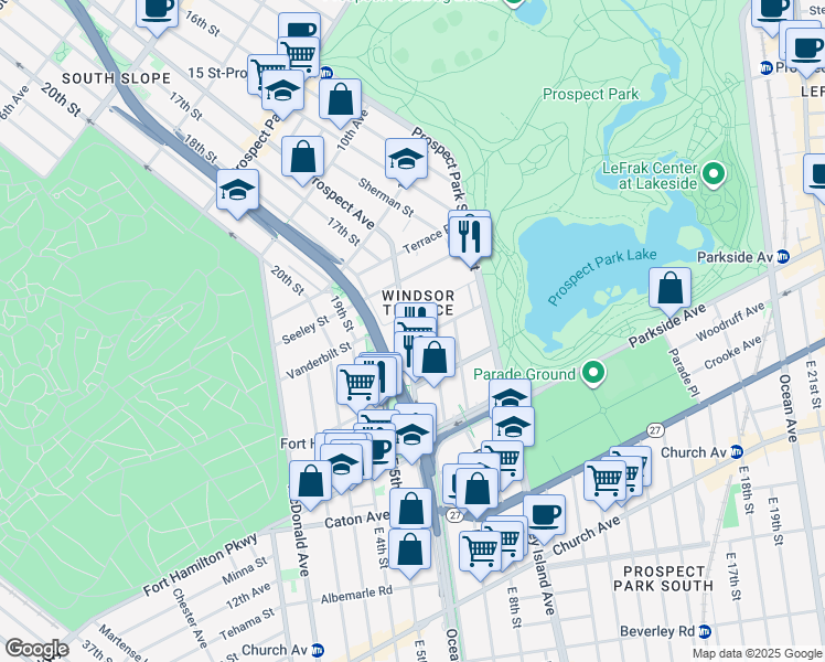 map of restaurants, bars, coffee shops, grocery stores, and more near 15 Reeve Place in Brooklyn