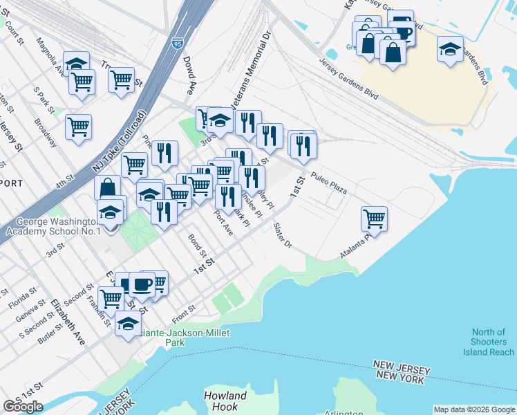 map of restaurants, bars, coffee shops, grocery stores, and more near 124-128 Inslee Place in Elizabeth