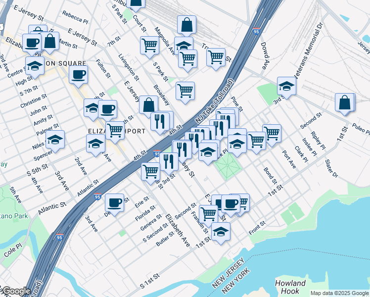map of restaurants, bars, coffee shops, grocery stores, and more near 324 Livingston Street in Elizabeth