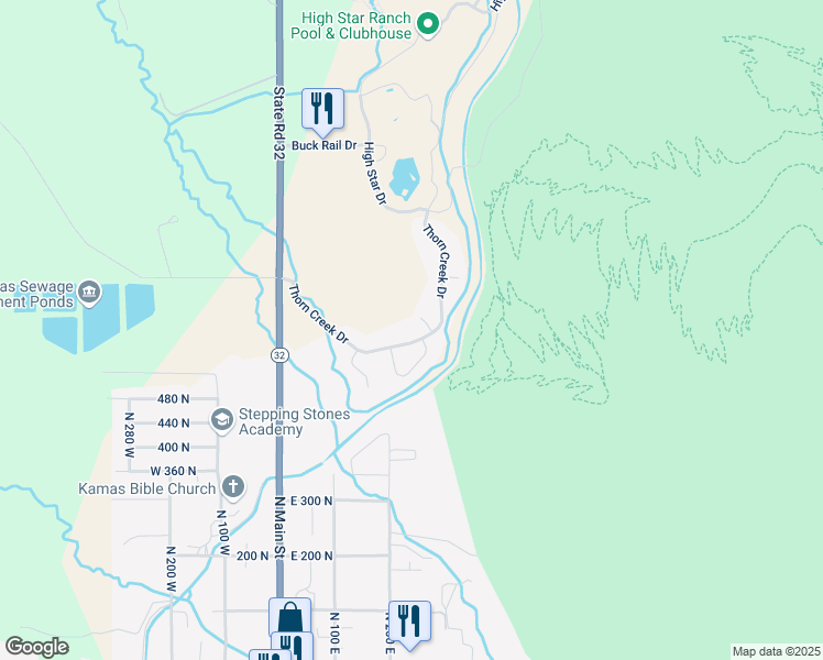 map of restaurants, bars, coffee shops, grocery stores, and more near 375 Thorn Creek Drive in Kamas