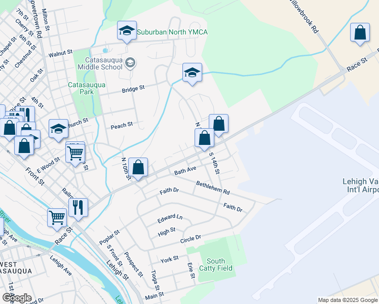 map of restaurants, bars, coffee shops, grocery stores, and more near 610 Race Street in Catasauqua
