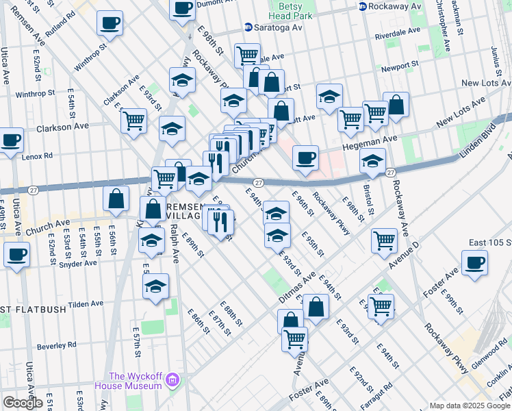 map of restaurants, bars, coffee shops, grocery stores, and more near 9319 Avenue A in Brooklyn