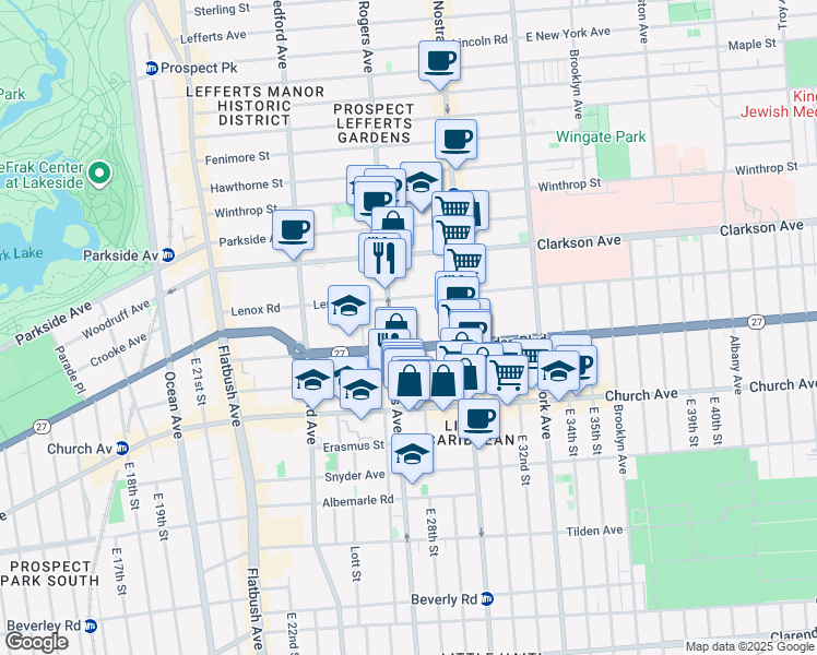 map of restaurants, bars, coffee shops, grocery stores, and more near 179 Linden Boulevard in Brooklyn