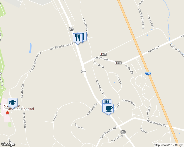 map of restaurants, bars, coffee shops, grocery stores, and more near 3838 McIntosh Drive in Lehigh County