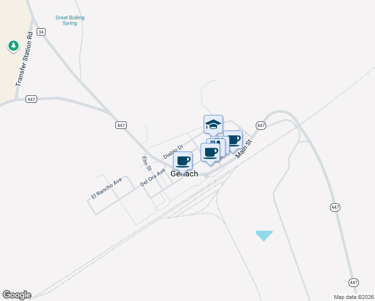 map of restaurants, bars, coffee shops, grocery stores, and more near 375 Short Street in Gerlach