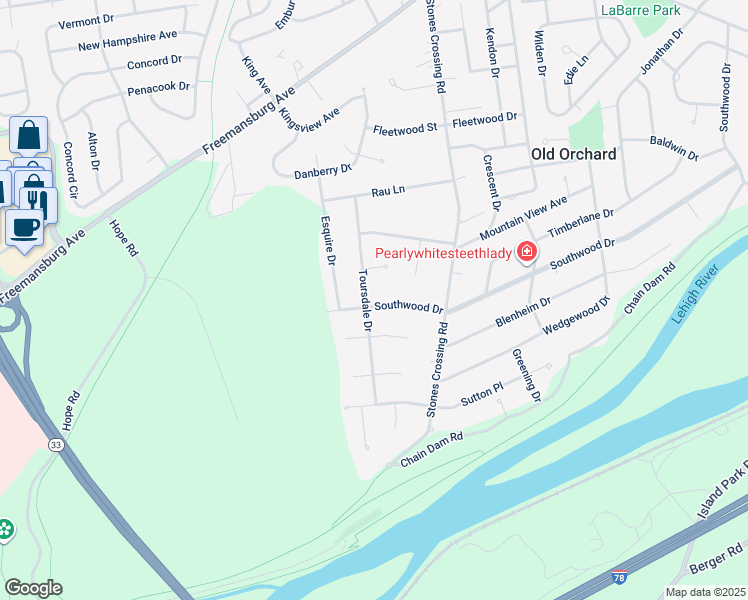 map of restaurants, bars, coffee shops, grocery stores, and more near 1491 Toursdale Drive in Easton