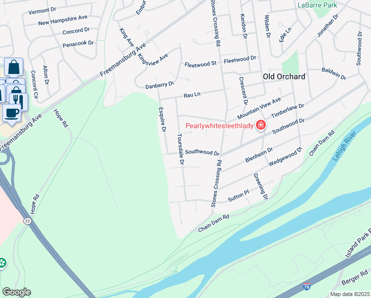 map of restaurants, bars, coffee shops, grocery stores, and more near 1491 Toursdale Drive in Easton