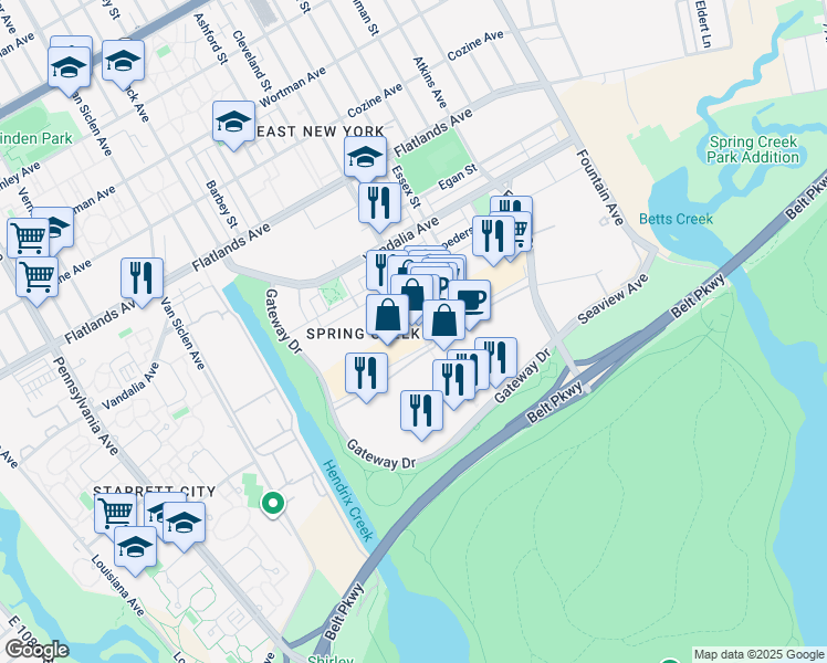 map of restaurants, bars, coffee shops, grocery stores, and more near 410 Gateway Drive in Brooklyn