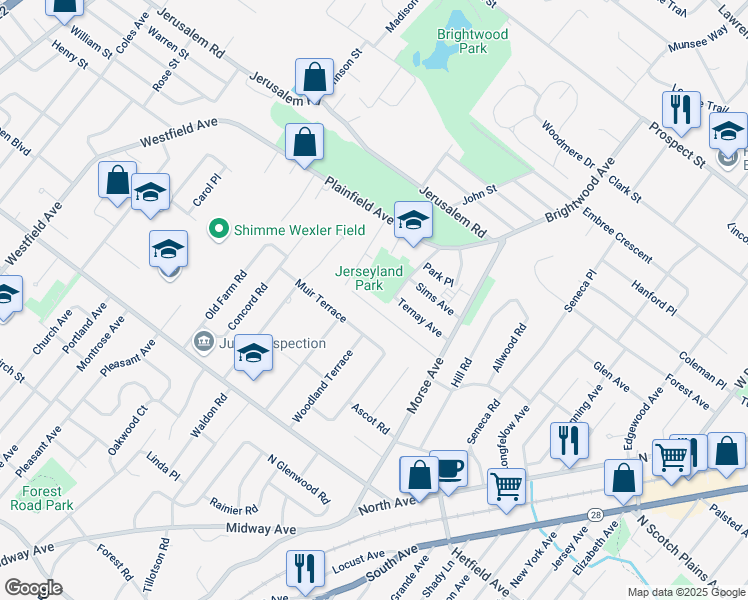 map of restaurants, bars, coffee shops, grocery stores, and more near 822 O'Donnell Avenue in Scotch Plains