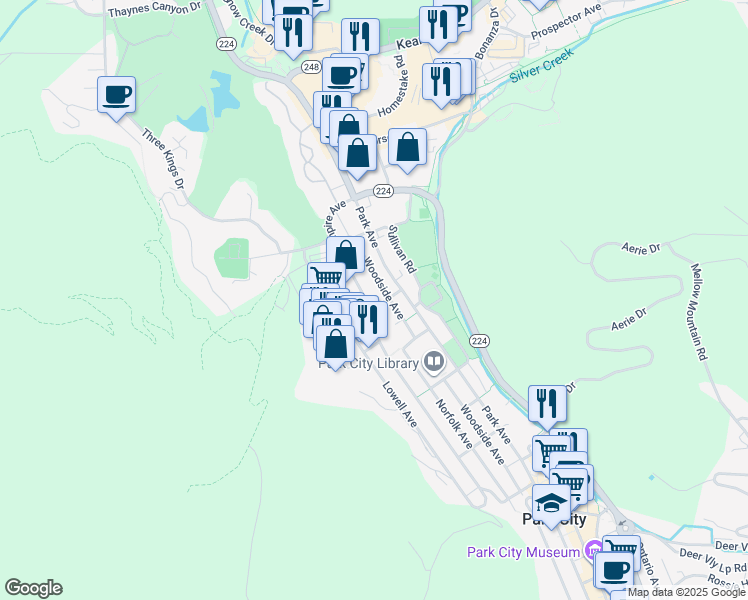 map of restaurants, bars, coffee shops, grocery stores, and more near 1402 Empire Avenue in Park City