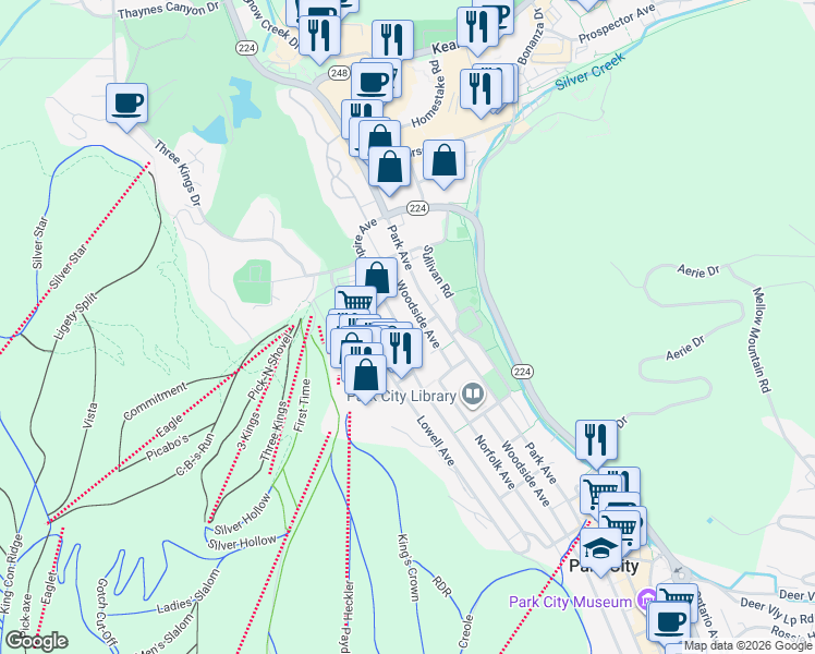 map of restaurants, bars, coffee shops, grocery stores, and more near in Park City