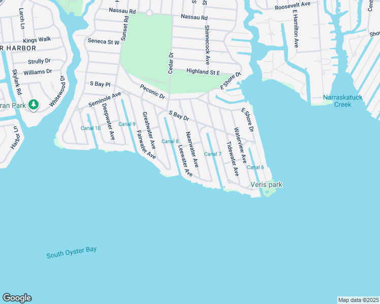 map of restaurants, bars, coffee shops, grocery stores, and more near 65 Nearwater Avenue in Massapequa