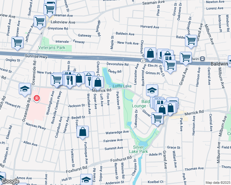 map of restaurants, bars, coffee shops, grocery stores, and more near 2372 Parkview Place in Baldwin