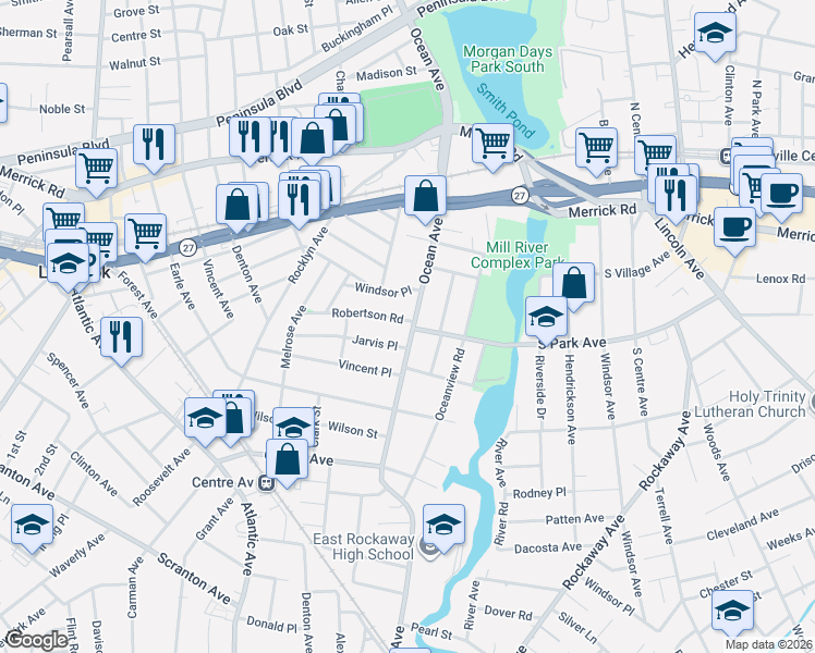 map of restaurants, bars, coffee shops, grocery stores, and more near 234 Ocean Avenue in Lynbrook