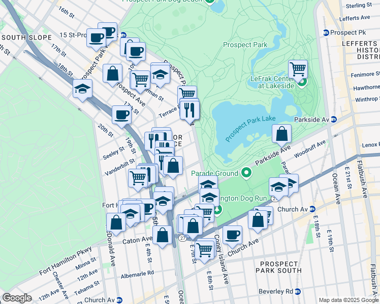 map of restaurants, bars, coffee shops, grocery stores, and more near 251 Sherman Street in Brooklyn