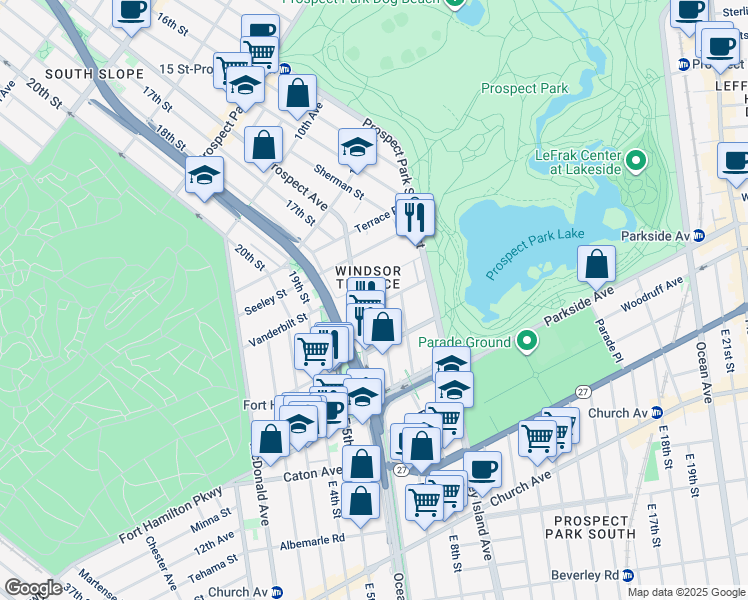 map of restaurants, bars, coffee shops, grocery stores, and more near 15 Reeve Place in Brooklyn