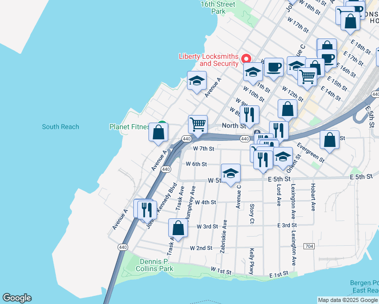 map of restaurants, bars, coffee shops, grocery stores, and more near 157 Humphrey Avenue in Bayonne