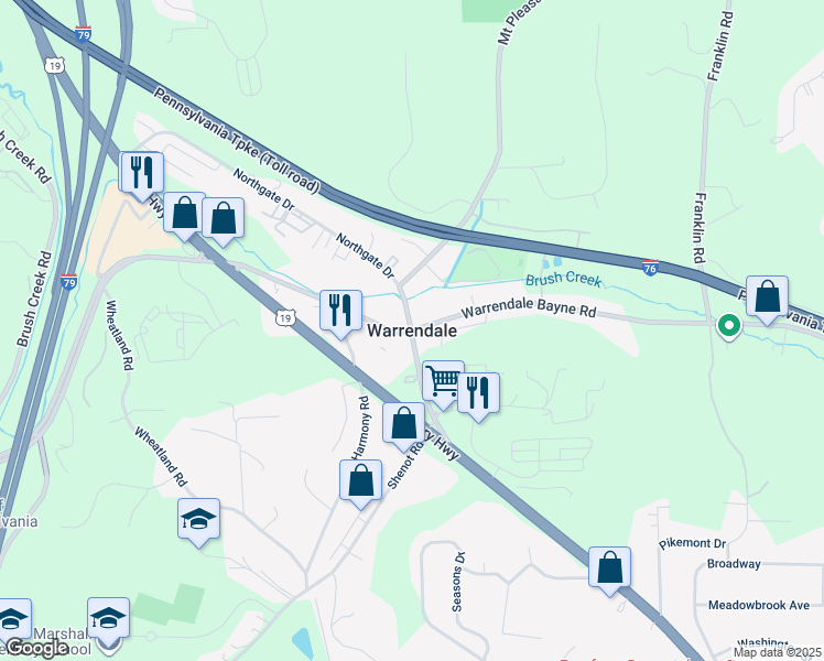map of restaurants, bars, coffee shops, grocery stores, and more near in Allegheny County