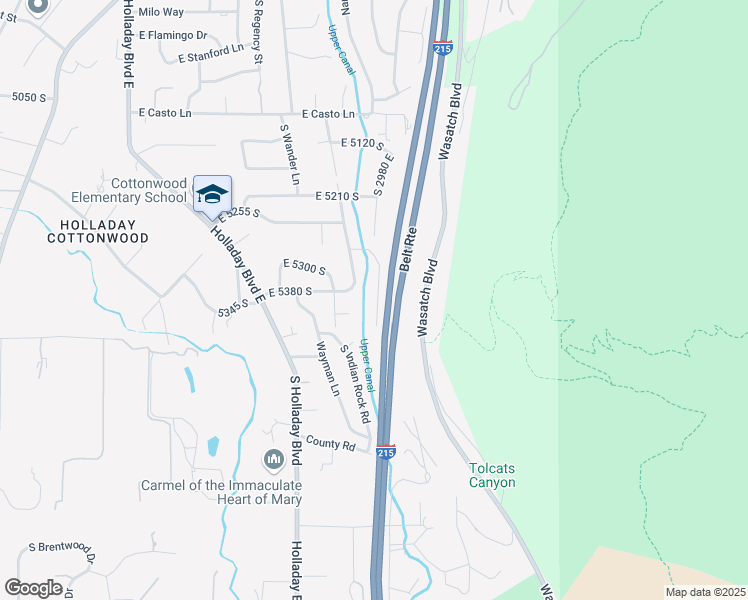 map of restaurants, bars, coffee shops, grocery stores, and more near 2960 Oak Park Lane in Holladay