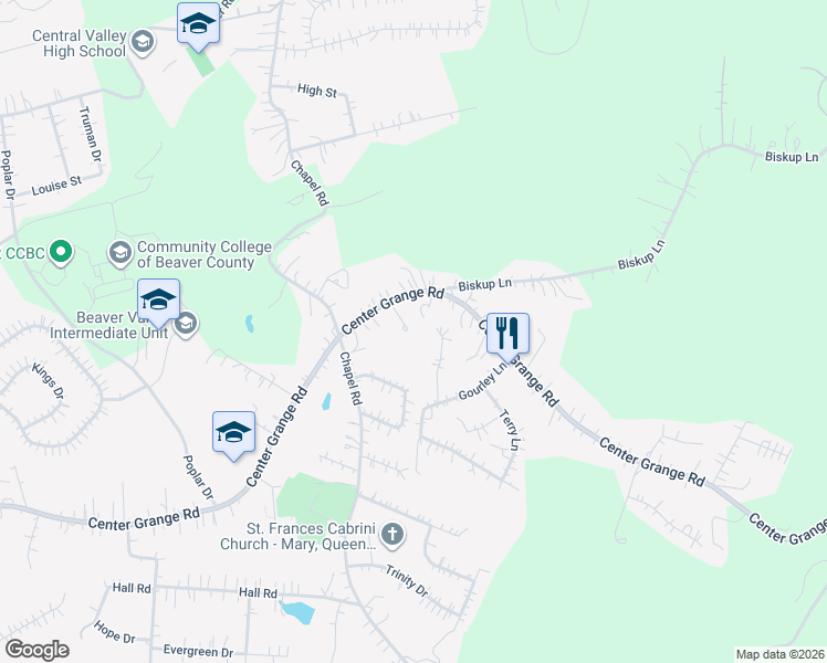 map of restaurants, bars, coffee shops, grocery stores, and more near 330 Center Grange Road in Monaca