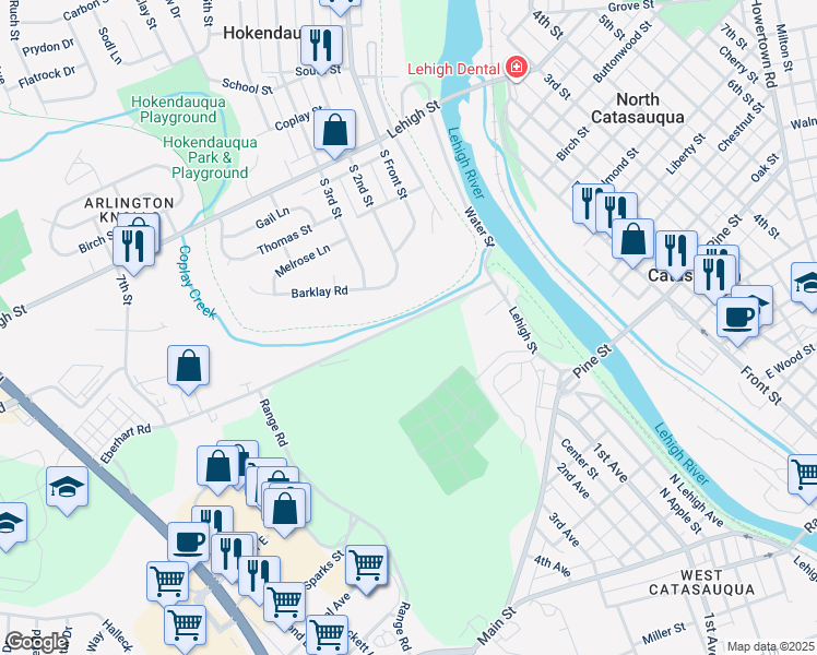 map of restaurants, bars, coffee shops, grocery stores, and more near 2380 Eberhart Road in Lehigh County