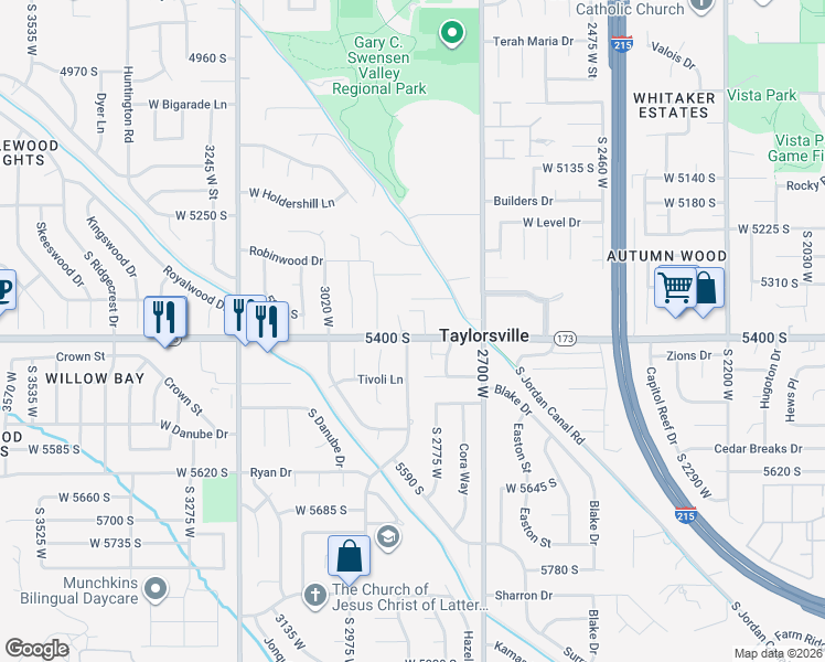 map of restaurants, bars, coffee shops, grocery stores, and more near 2755 West 5400 South in Salt Lake City