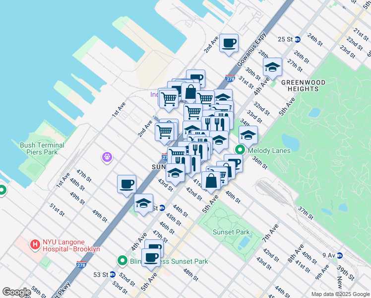 map of restaurants, bars, coffee shops, grocery stores, and more near 358 39th Street in Brooklyn