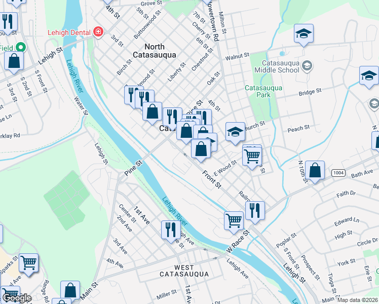map of restaurants, bars, coffee shops, grocery stores, and more near in Catasauqua