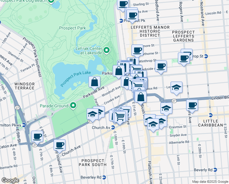 map of restaurants, bars, coffee shops, grocery stores, and more near 80 Woodruff Avenue in Brooklyn