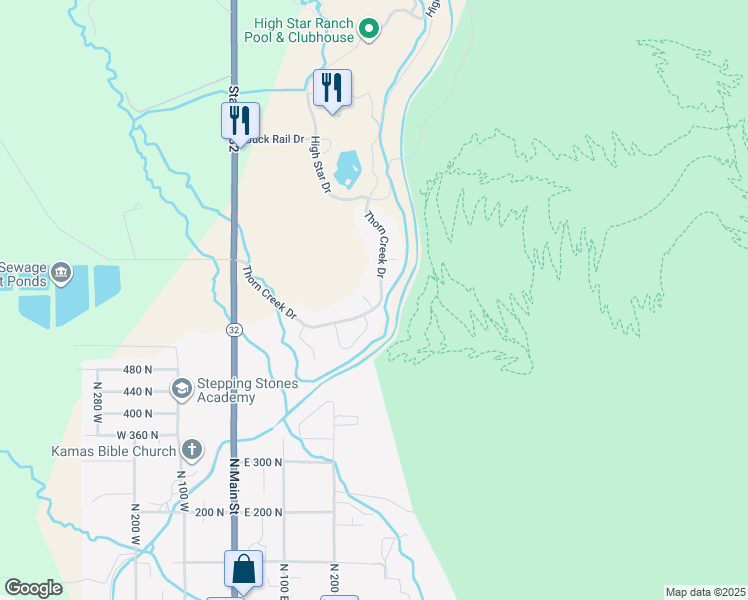 map of restaurants, bars, coffee shops, grocery stores, and more near 455 Thorn Creek Drive in Kamas