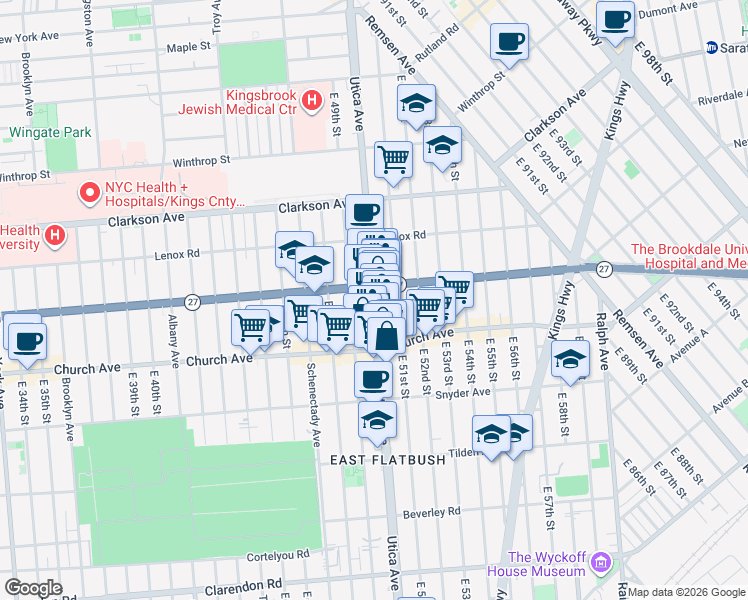 map of restaurants, bars, coffee shops, grocery stores, and more near 810 Utica Avenue in Brooklyn