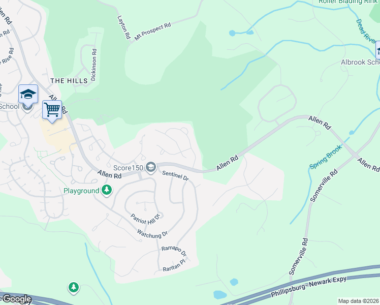 map of restaurants, bars, coffee shops, grocery stores, and more near 6 Queenberry Way in Bernards