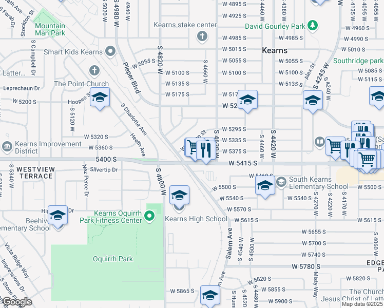 map of restaurants, bars, coffee shops, grocery stores, and more near 4705 West Mildred Street in Kearns