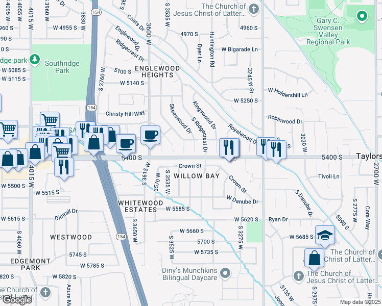 map of restaurants, bars, coffee shops, grocery stores, and more near 5382 Skeeswood Circle in Salt Lake City