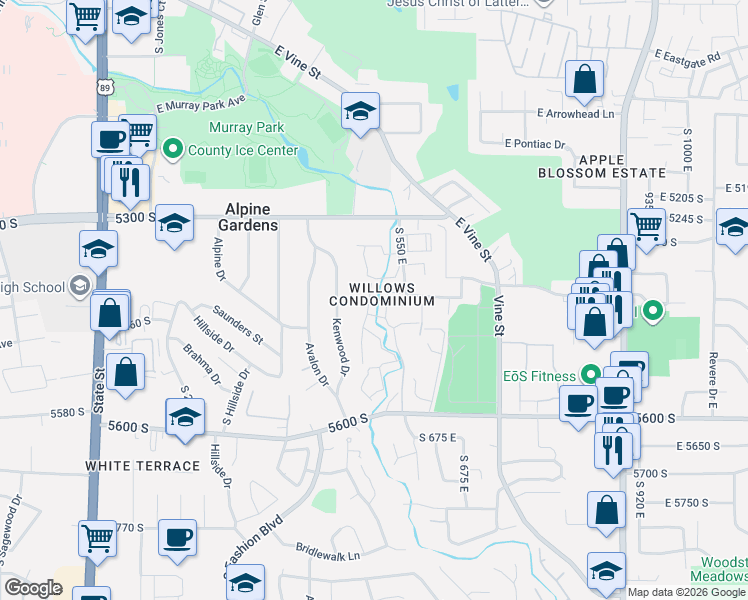 map of restaurants, bars, coffee shops, grocery stores, and more near in Murray
