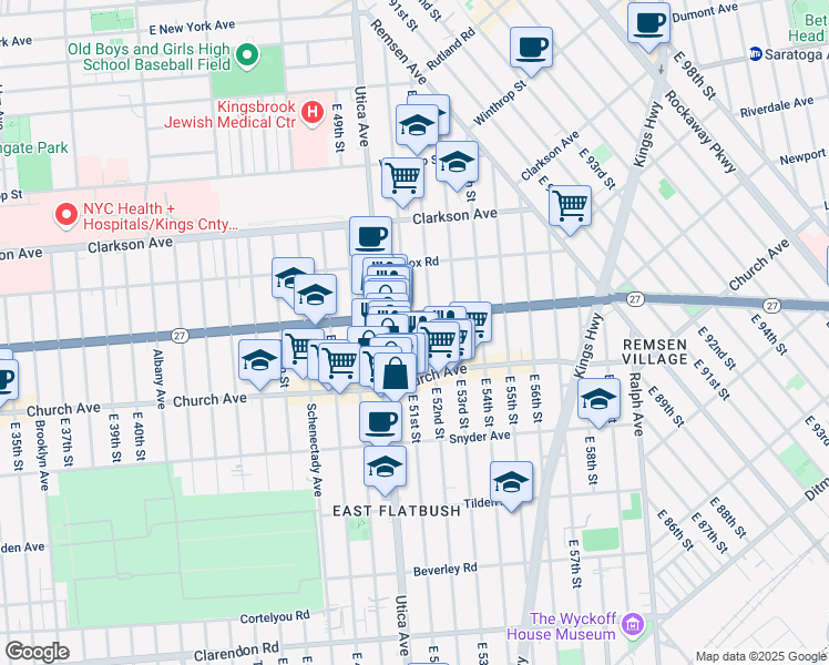 map of restaurants, bars, coffee shops, grocery stores, and more near 320 East 52nd Street in Brooklyn