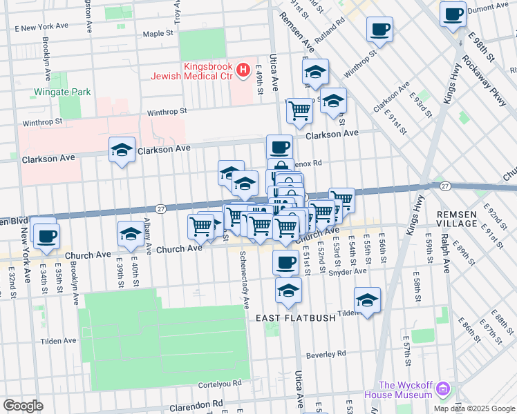 map of restaurants, bars, coffee shops, grocery stores, and more near 363 East 48th Street in Brooklyn