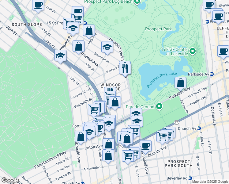 map of restaurants, bars, coffee shops, grocery stores, and more near 15 Reeve Place in Brooklyn
