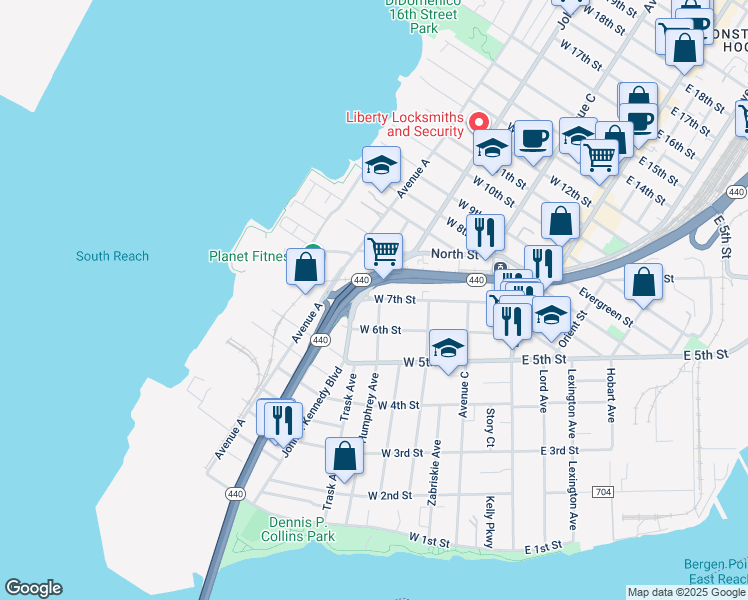 map of restaurants, bars, coffee shops, grocery stores, and more near 157 Humphrey Avenue in Bayonne