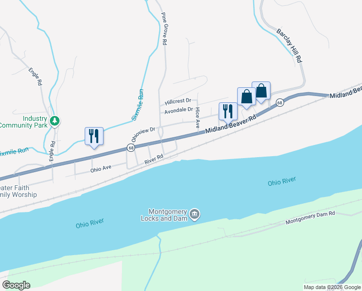 map of restaurants, bars, coffee shops, grocery stores, and more near 100 Highland Ave in Industry