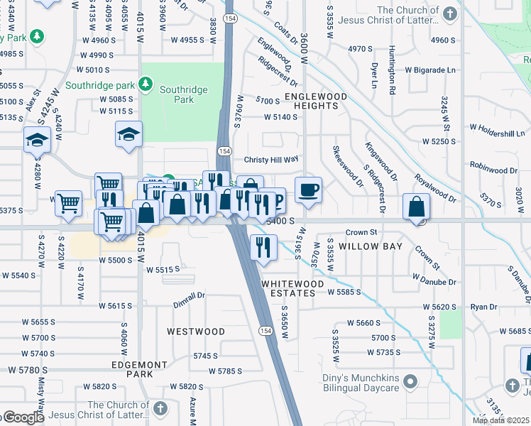 map of restaurants, bars, coffee shops, grocery stores, and more near 3705 West 5400 South in Taylorsville